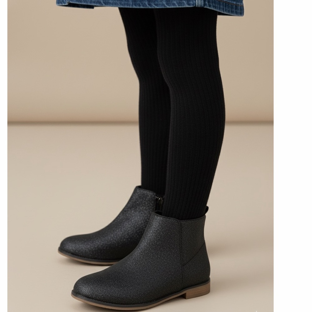 Cat & Jack Girls Black Glitter Ankle Boots Size 4 | Zip Side Sparkle Booties‎